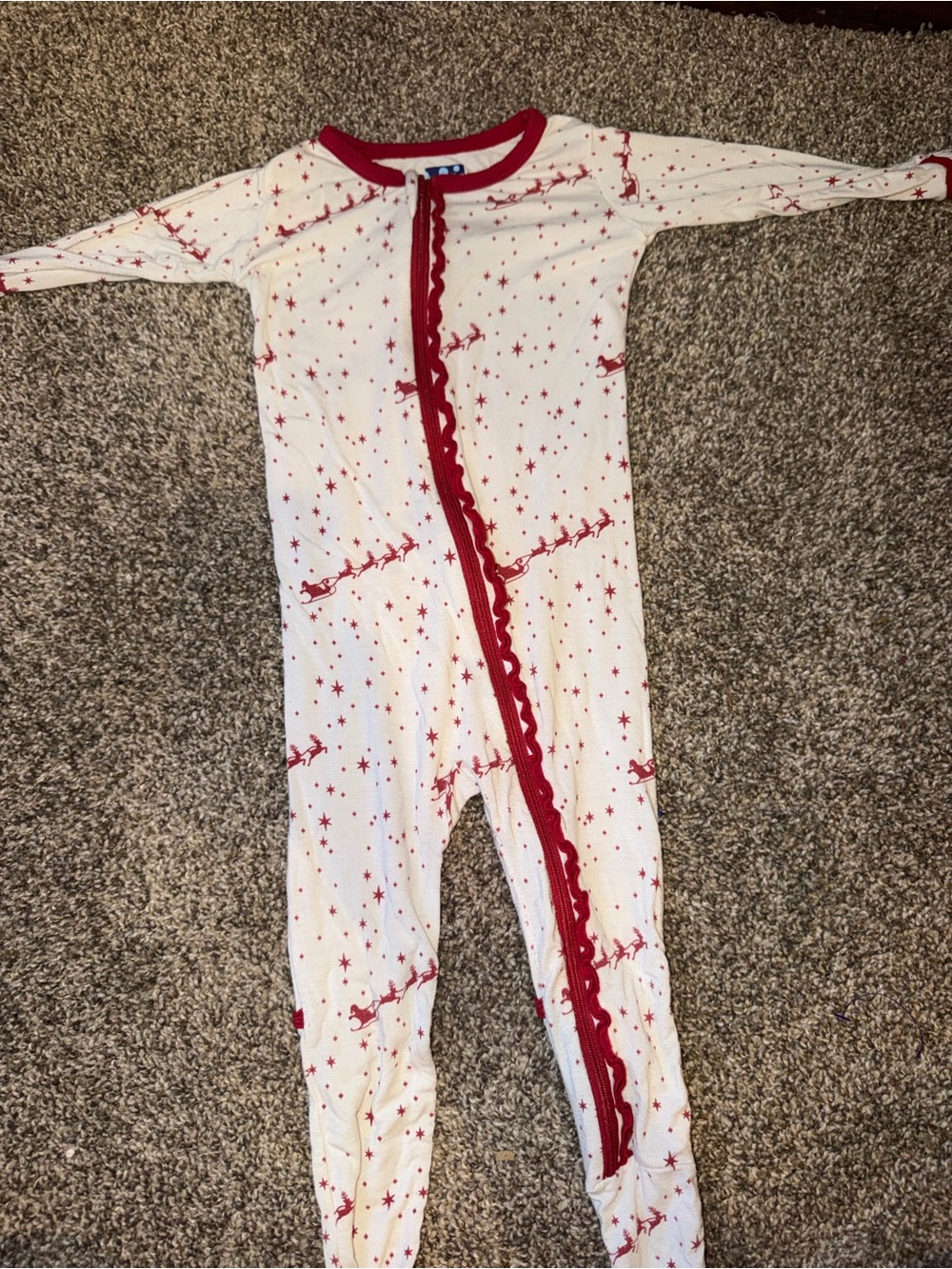 Kickee Pants Bamboo PJs Natural Flying Santa Zipper Footie 2t